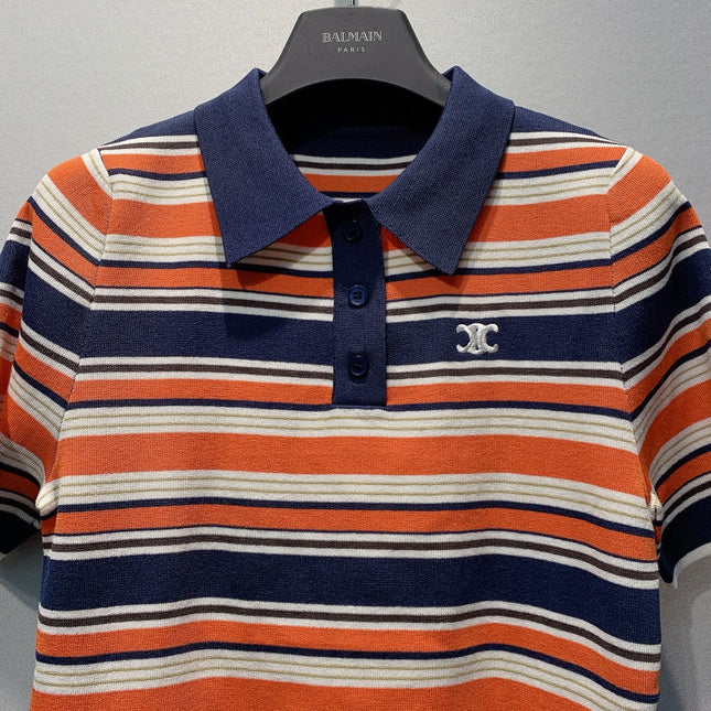 CELINE 26S STRIPED SHORT-SLEEVE POLO SHIRT 442