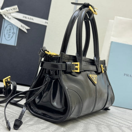 PRADA 25S BONNIE MINI HANDBAG 23 IN BLACK CALFSKIN GOLD HARDWARE