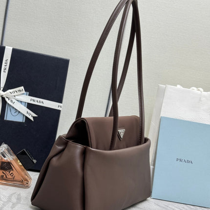 PRADA 26S  BONNIE HANDBAG 28 IN BROWN CALFSKIN
