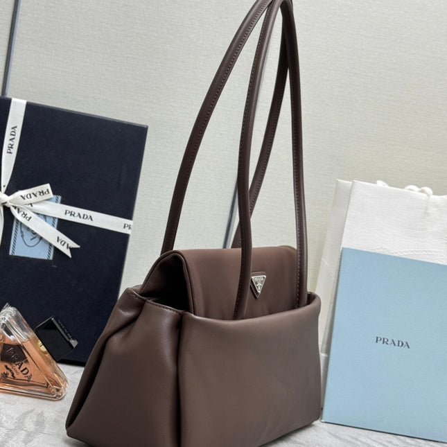 PRADA 26S  BONNIE HANDBAG 28 IN BROWN CALFSKIN