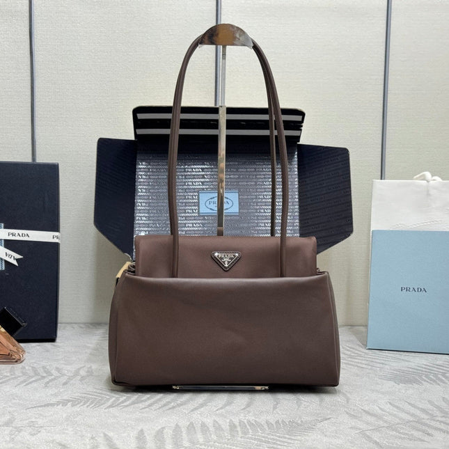 PRADA 26S  BONNIE HANDBAG 28 IN BROWN CALFSKIN