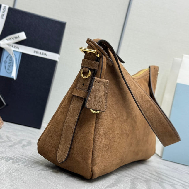PRADA 26S SHOULDER BAG 36 IN BROWN LEATHER