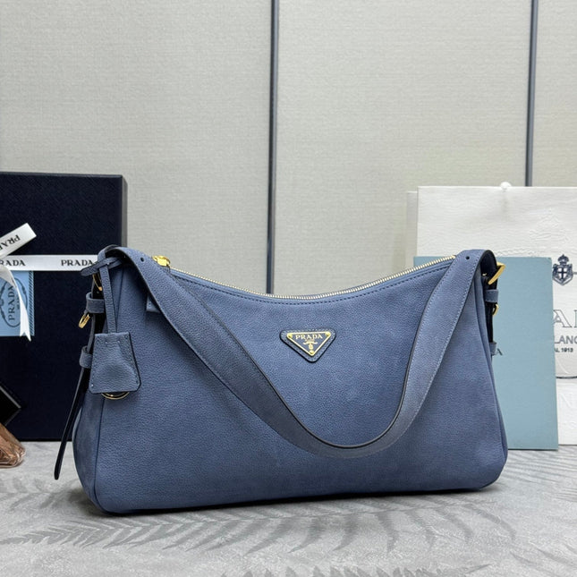 PRADA 26S SHOULDER BAG 36 IN DUSTY BLUE LEATHER
