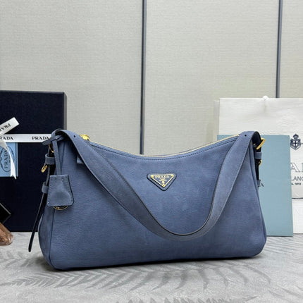 PRADA 26S SHOULDER BAG 36 IN DUSTY BLUE LEATHER