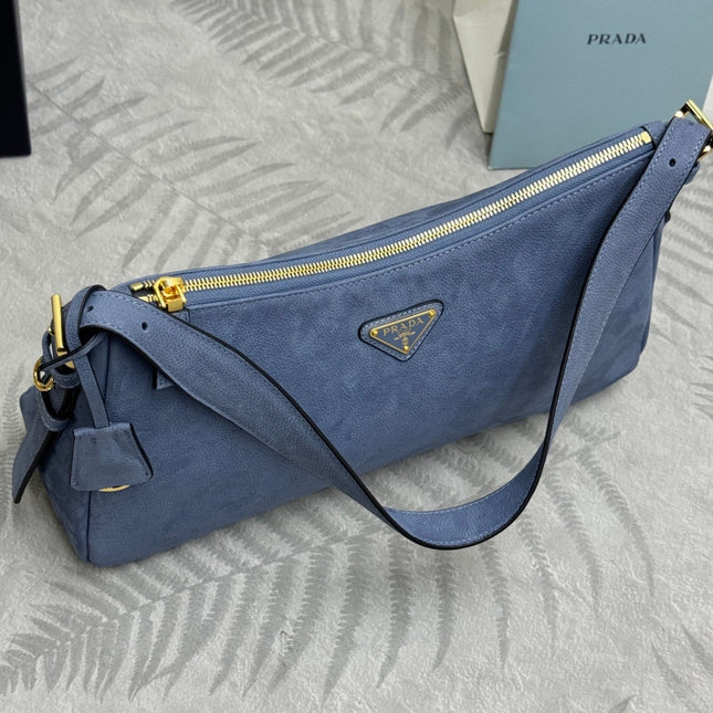 PRADA 26S SHOULDER BAG 36 IN DUSTY BLUE LEATHER