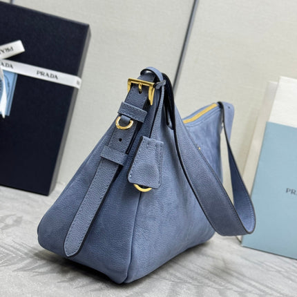 PRADA 26S SHOULDER BAG 36 IN DUSTY BLUE LEATHER