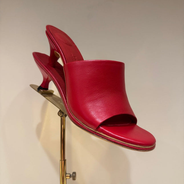 JACQUEMUS 26S DOUBLE-PLATFORM HEEL SANDALS 100 MM IN RED CALFSKIN