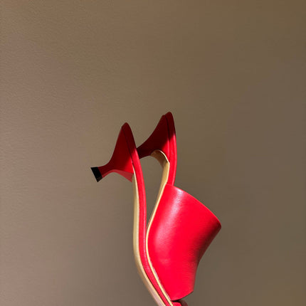 JACQUEMUS 26S DOUBLE-PLATFORM HEEL SANDALS 100 MM IN RED CALFSKIN
