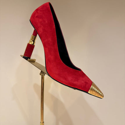 BALMAIN 26S HIGH HEELS 100 MM IN RED SUEDE