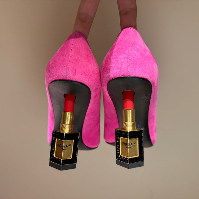 BALMAIN 26S HIGH HEELS 100 MM IN DARK PINK SUEDE