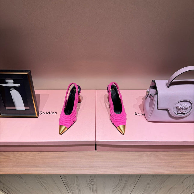 BALMAIN 26S SLINGBACK HEELS 100 MM IN DARK PINK SUEDE