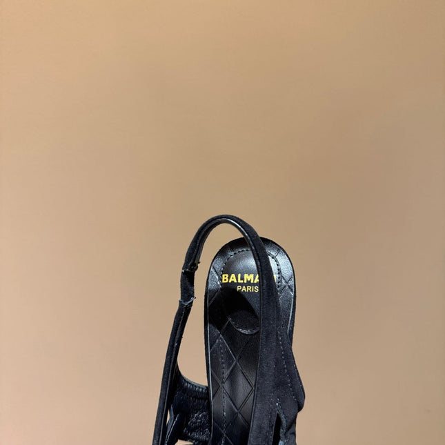 BALMAIN 26S SLINGBACK HEELS 100 MM IN BLACK SUEDE
