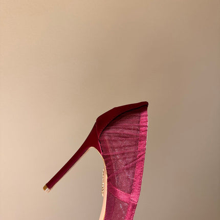 AQUAZZURA 26S HIGH HEELS 105 MM IN DARK RED LACE MESH AND SATIN