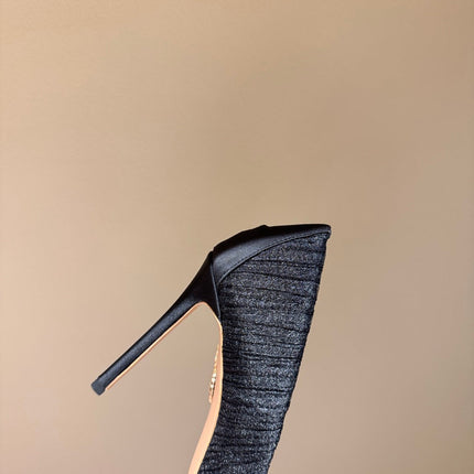 AQUAZZURA 26S HIGH HEELS 105 MM IN BLACK LACE MESH AND SATIN
