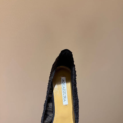 AQUAZZURA 26S HIGH HEELS 105 MM IN BLACK LACE MESH AND SATIN