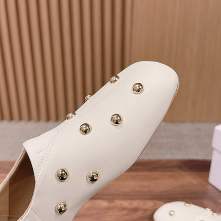 CHLOE 26S STUDDED LOAFERS IN CREAM WHITE CALFSKIN