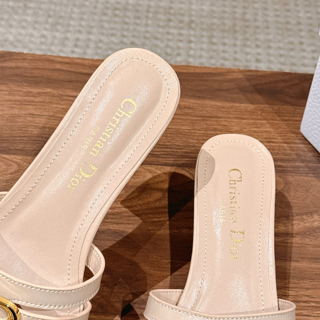 DIOR 26S MID HEEL SANDALS IN BEIGE CALFSKIN MULTI STRAP GOLD HARDWARE