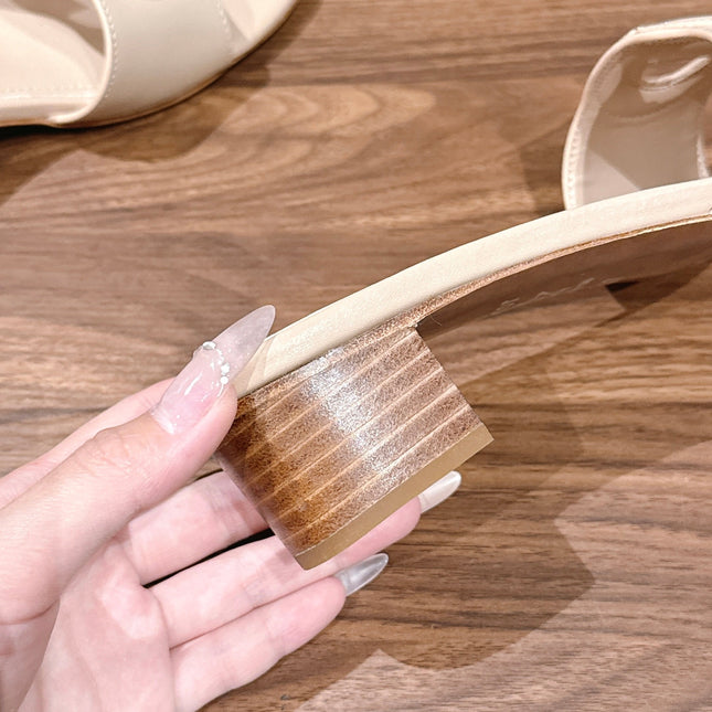 DIOR 26S LOW HEEL SLIDE SANDALS IN BEIGE CALFSKIN PEARL GOLD BUCKLE