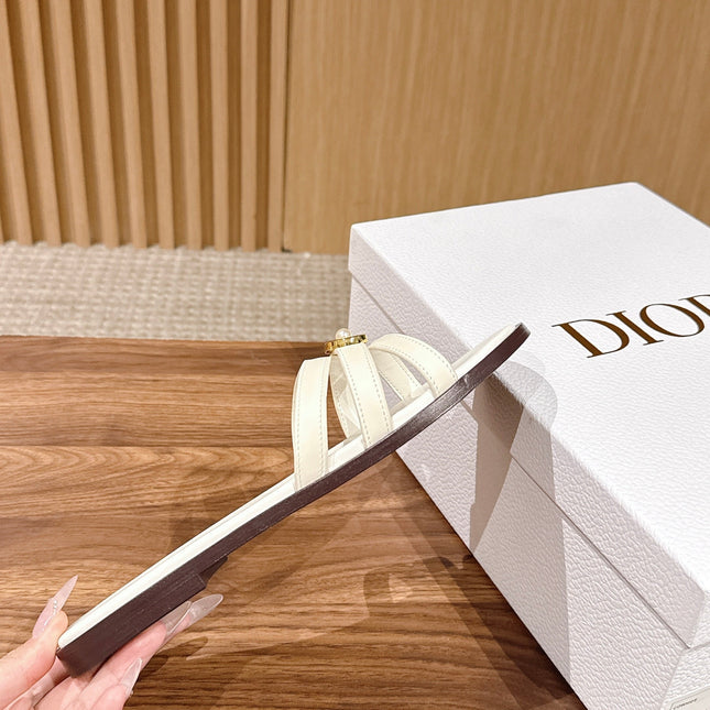 DIOR 26S MULTI STRAP SLIDE SANDALS IN WHITE CALFSKIN GOLD BUCKLE
