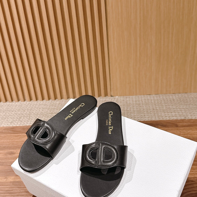 DIOR 26S SLIDE SANDALS IN BLACK CALFSKIN CD LOGO