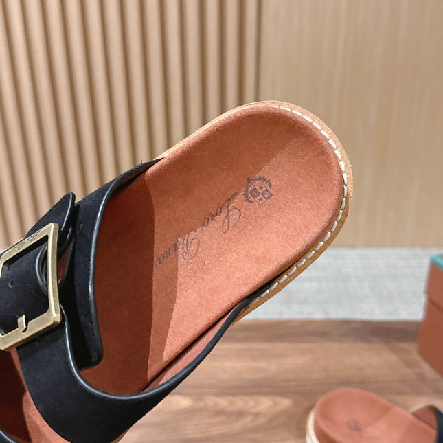 LP 26S DOUBLE BUCKLE SLIDES IN BLACK SUEDE GOLD HARDWARE