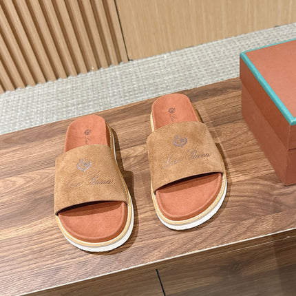LP 26S SLIDES SANDAL IN BROWN SUEDE WITH LOGO