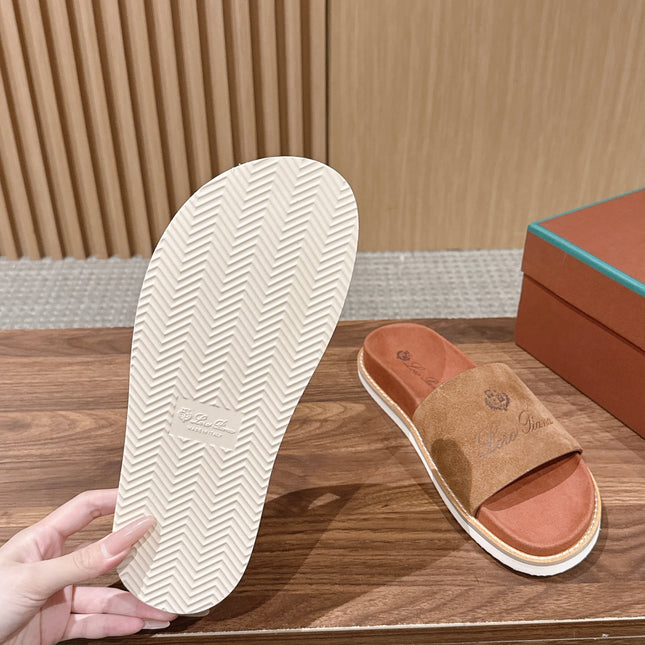 LP 26S SLIDES SANDAL IN BROWN SUEDE WITH LOGO