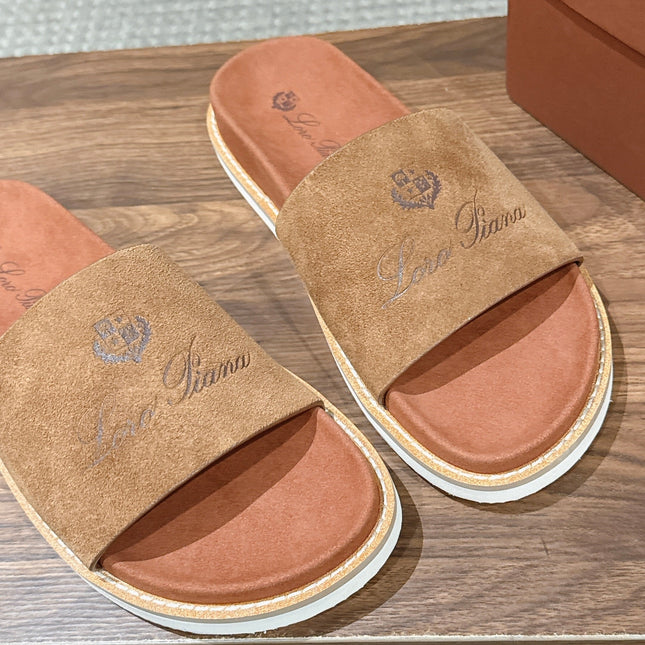 LP 26S SLIDES SANDAL IN BROWN SUEDE WITH LOGO