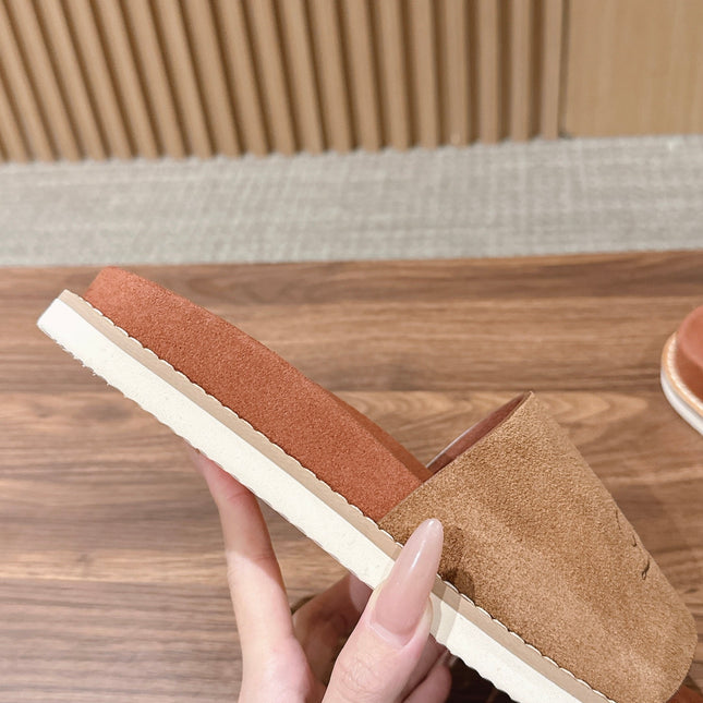 LP 26S SLIDES SANDAL IN BROWN SUEDE WITH LOGO