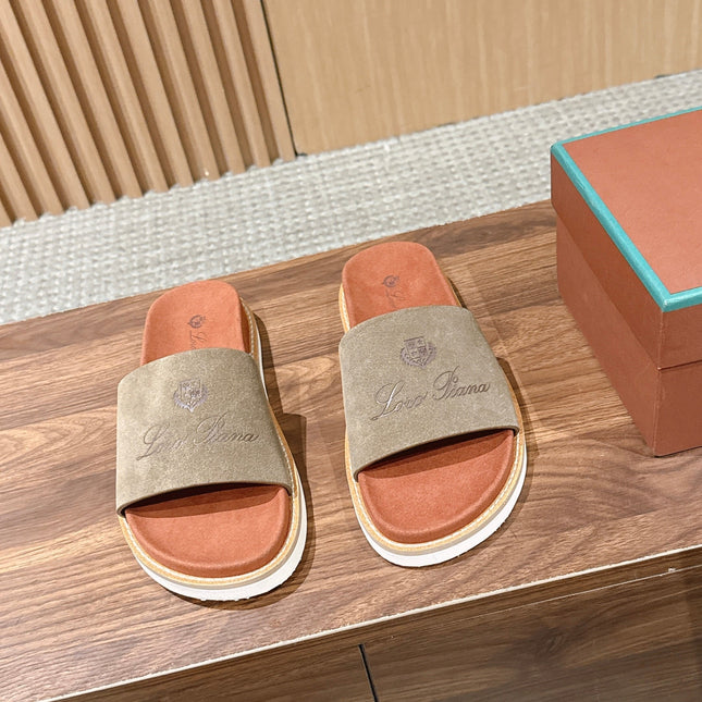LP 26S SLIDES SANDAL IN OLIVE BROWN SUEDE WITH LOGO