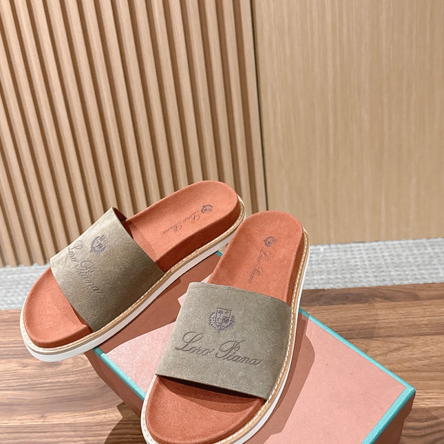LP 26S SLIDES SANDAL IN OLIVE BROWN SUEDE WITH LOGO