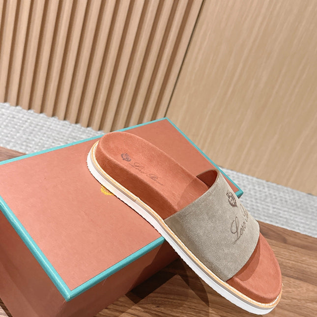 LP 26S SLIDES SANDAL IN OLIVE BROWN SUEDE WITH LOGO