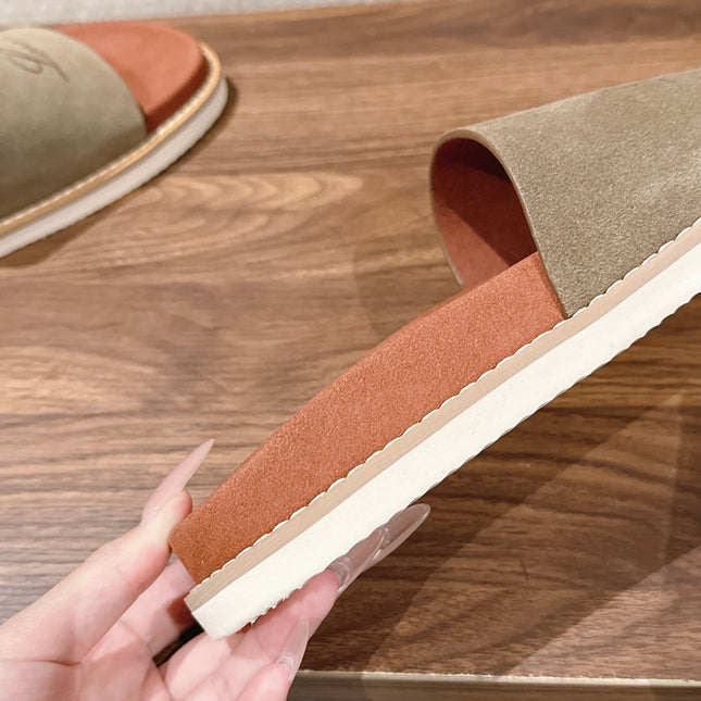 LP 26S SLIDES SANDAL IN OLIVE BROWN SUEDE WITH LOGO