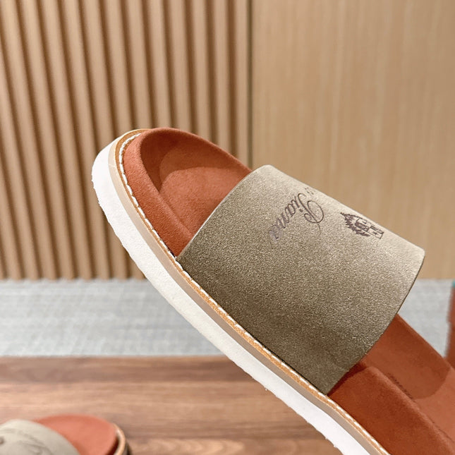 LP 26S SLIDES SANDAL IN OLIVE BROWN SUEDE WITH LOGO