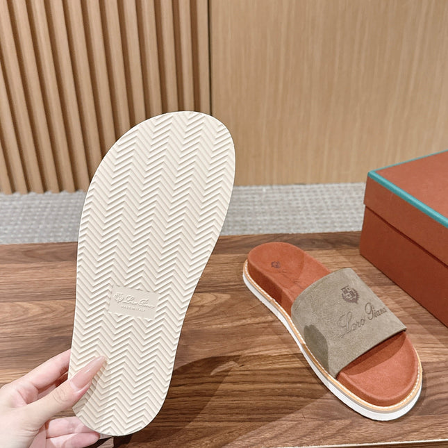 LP 26S SLIDES SANDAL IN OLIVE BROWN SUEDE WITH LOGO