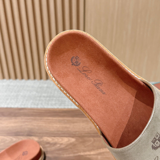 LP 26S SLIDES SANDAL IN OLIVE BROWN SUEDE WITH LOGO