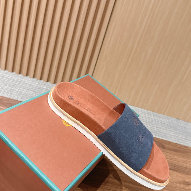 LP 26S SLIDES SANDAL IN NAVY BLUE SUEDE WITH LOGO