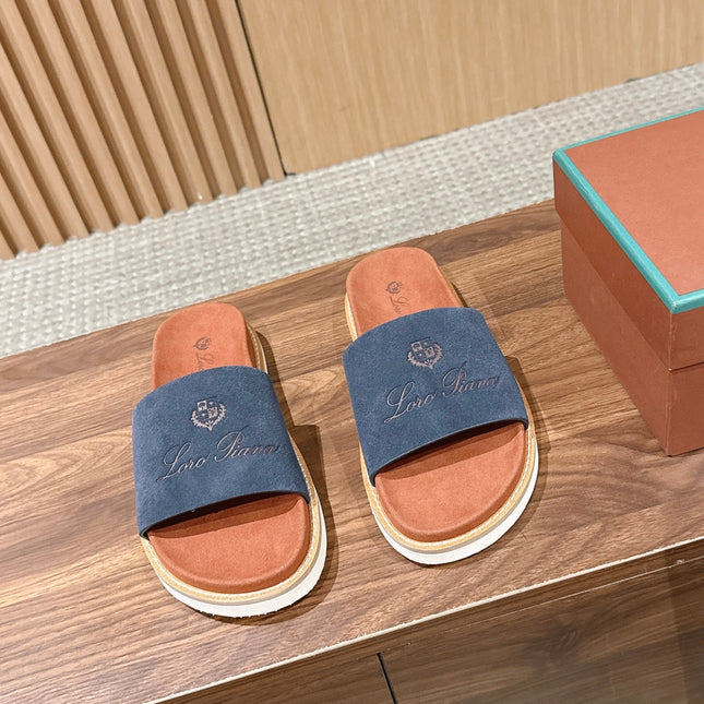 LP 26S SLIDES SANDAL IN NAVY BLUE SUEDE WITH LOGO