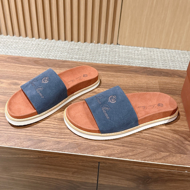 LP 26S SLIDES SANDAL IN NAVY BLUE SUEDE WITH LOGO