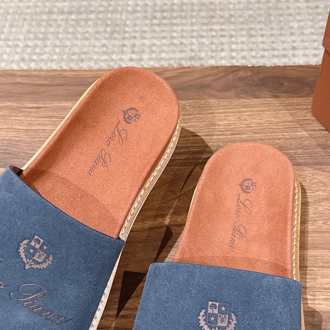 LP 26S SLIDES SANDAL IN NAVY BLUE SUEDE WITH LOGO