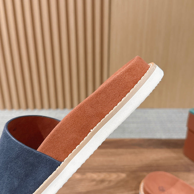 LP 26S SLIDES SANDAL IN NAVY BLUE SUEDE WITH LOGO
