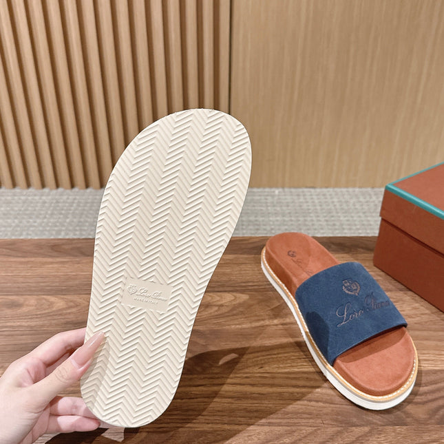 LP 26S SLIDES SANDAL IN NAVY BLUE SUEDE WITH LOGO
