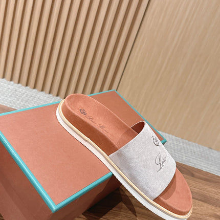 LP 26S SLIDES SANDAL IN LIGHT GREY SUEDE WITH LOGO