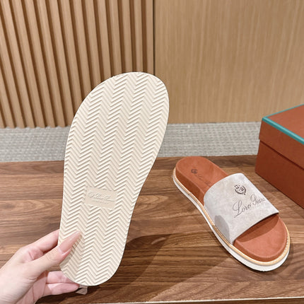 LP 26S SLIDES SANDAL IN LIGHT GREY SUEDE WITH LOGO