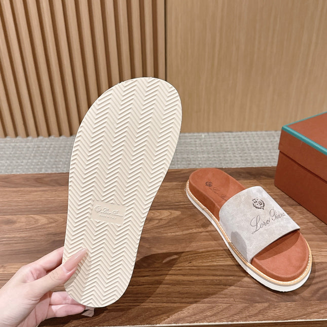LP 26S SLIDES SANDAL IN LIGHT GREY SUEDE WITH LOGO