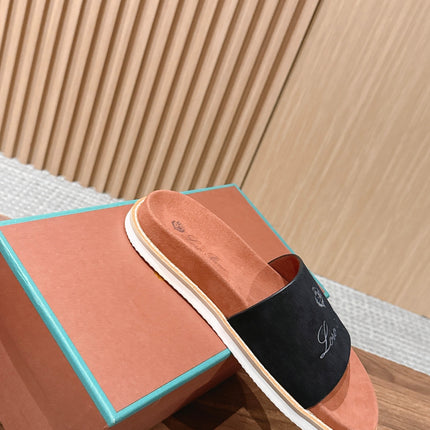LP 26S SLIDES SANDAL IN BLACK SUEDE WITH LOGO