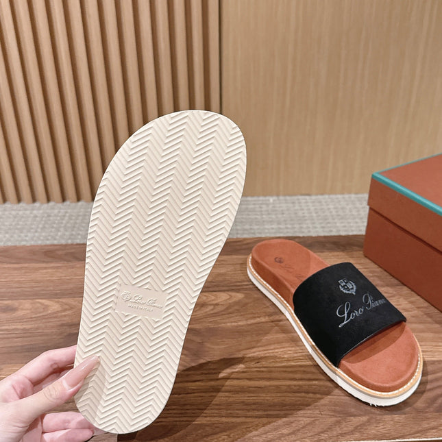 LP 26S SLIDES SANDAL IN BLACK SUEDE WITH LOGO