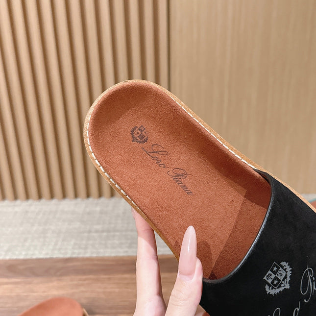 LP 26S SLIDES SANDAL IN BLACK SUEDE WITH LOGO