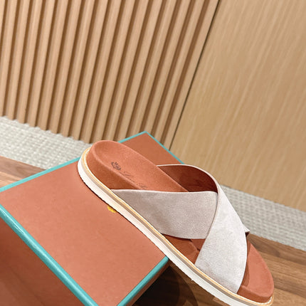 LP 26S CROSS STRAP SLIDES SANDAL IN LIGHT GREY SUEDE