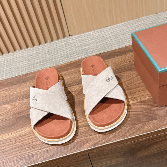 LP 26S CROSS STRAP SLIDES SANDAL IN LIGHT GREY SUEDE
